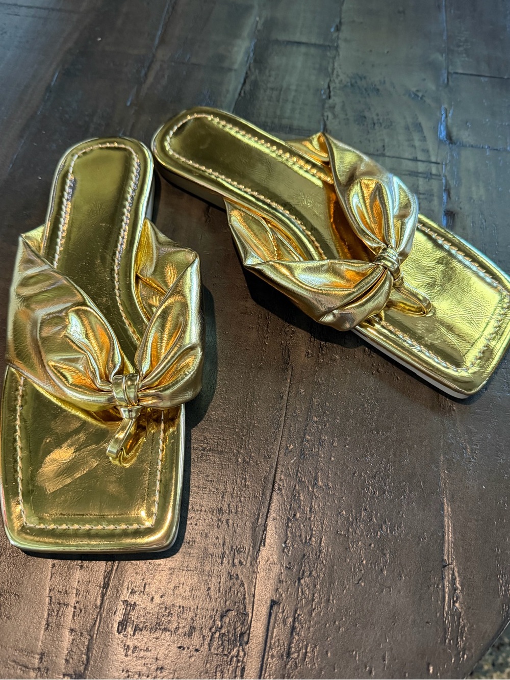 Gold Metallic Knot-Top Women's Slide Sandals